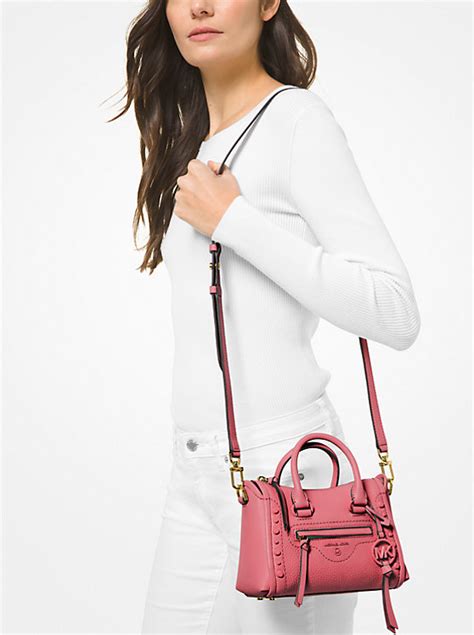 michael michael kors carine extra-small studded pebbled leather crossbody bag|michael kors burgundy crossbody bag.